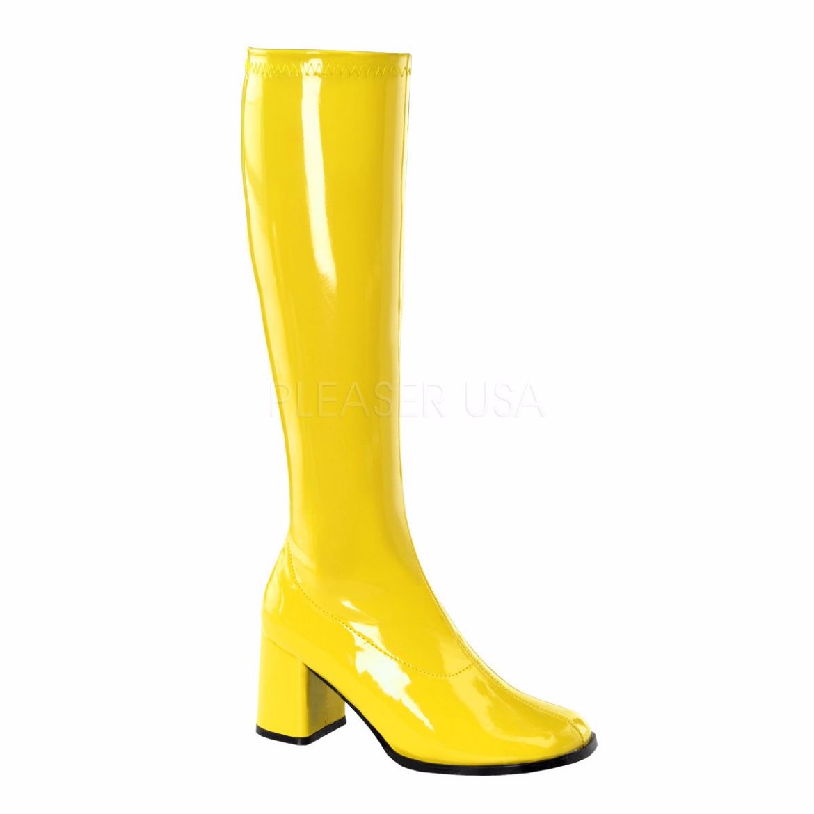 Product image of Funtasma Gogo-300 Yellow Stretch Patent, 3 inch (7.6 cm) Heel Knee High Boot
