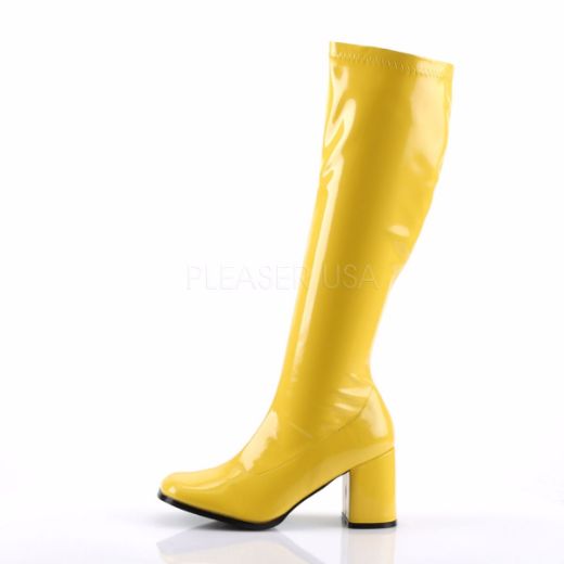 Product image of Funtasma Gogo-300 Yellow Stretch Patent, 3 inch (7.6 cm) Heel Knee High Boot