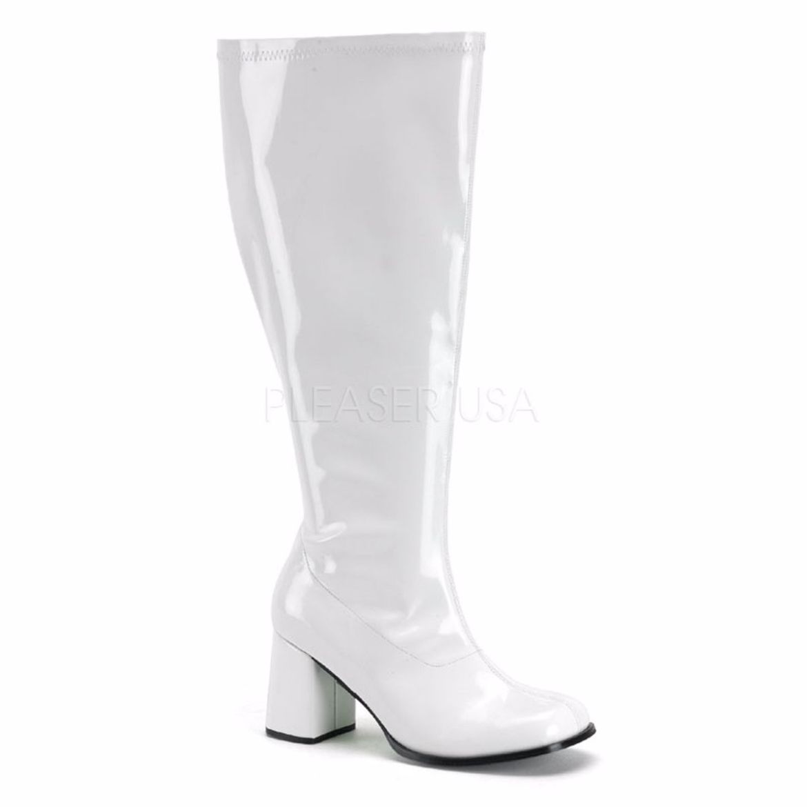 Product image of Funtasma Gogo-300X White Stretch Patent, 3 inch (7.6 cm) Heel Knee High Boot