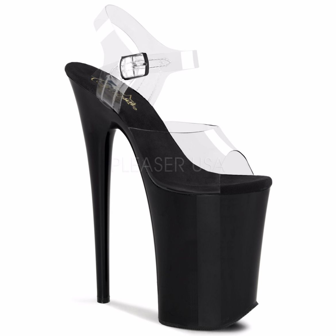 Product image of Pleaser Infinity-908 Clear/Black, 9 inch (22.9 cm) Heel, 5 1/4 inch (13.3 cm) Platform Sandal Shoes