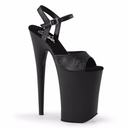 Product image of Pleaser Infinity-909 Black Faux Leather/Black Matte, 9 inch (22.9 cm) Heel, 5 1/4 inch (13.3 cm) Platform Sandal Shoes