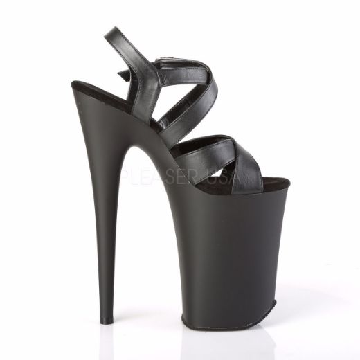 Product image of Pleaser Infinity-997 Black Faux Leather/Black Matte, 9 inch (22.9 cm) Heel, 5 1/4 inch (13.3 cm) Platform Sandal Shoes