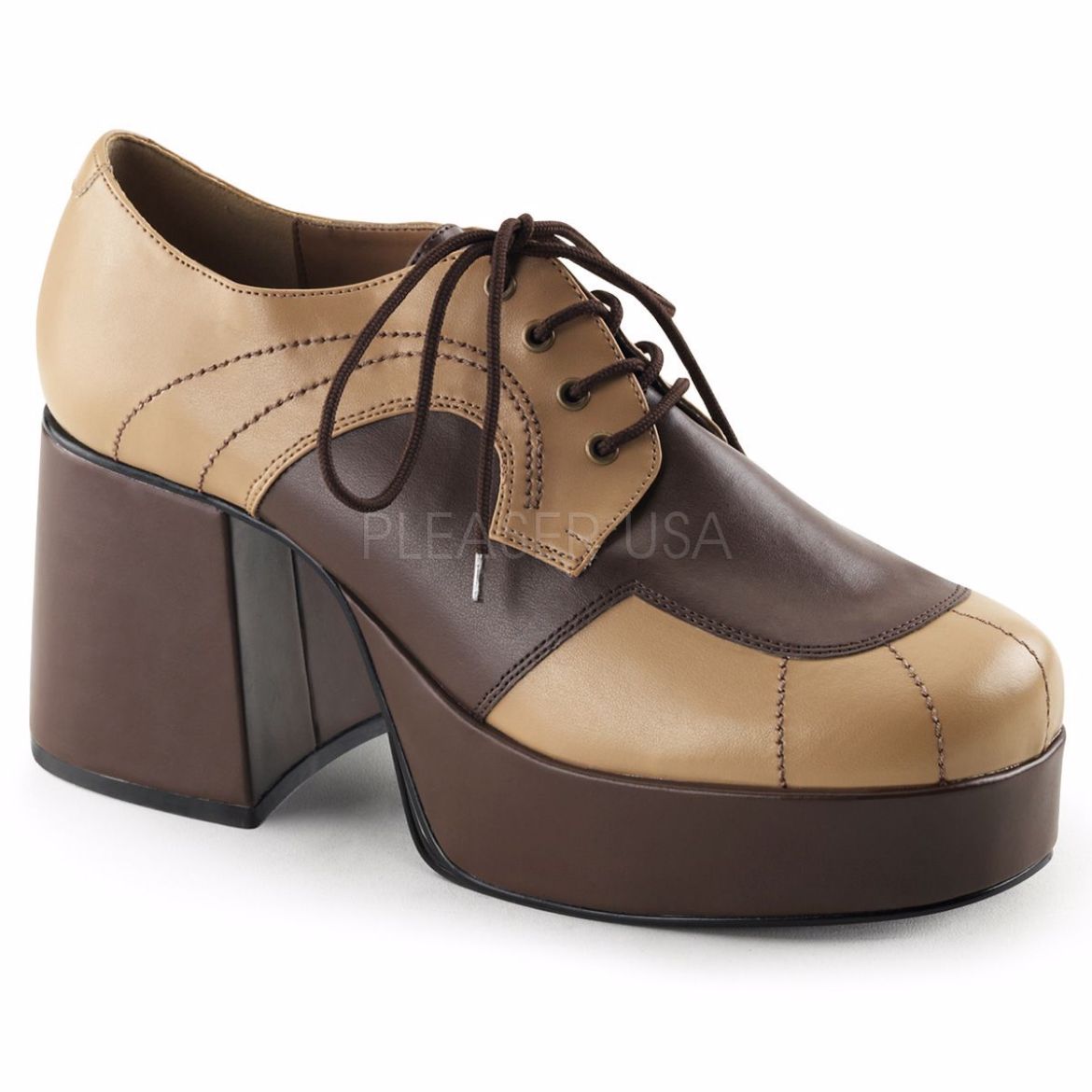 Product image of Funtasma Jazz-06 Tan-Brown Pu, 3 1/2 inch (8.9 cm) Block Heel, 1 1/2 inch (3.8 cm) Platform Court Pump Shoes