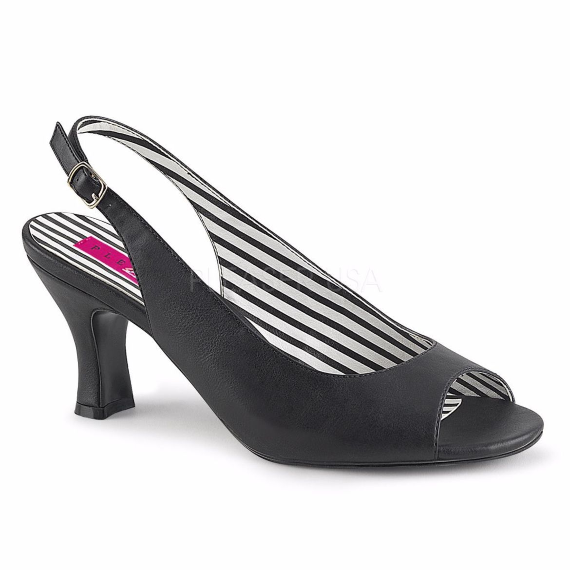 Product image of Pleaser Pink Label Jenna-02 Black Faux Leather, 3 inch (7.6 cm) Heel Court Pump Shoes