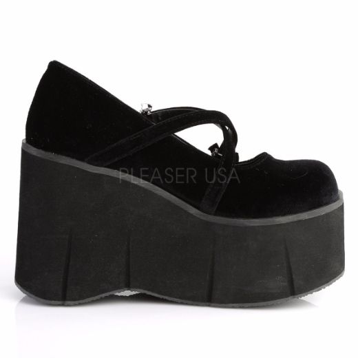 Product image of Demonia Kera-10 Black Velvet, 4 1/2 inch Platform Court Pump Shoes