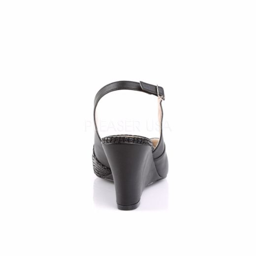 Product image of Pleaser Pink Label Kimberly-01Sp Black Faux Leather, 3 inch (7.6 cm) Wedge Sandal Shoes