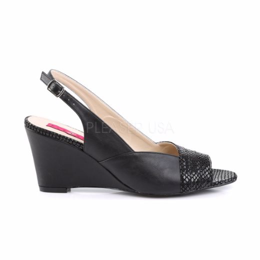 Product image of Pleaser Pink Label Kimberly-01Sp Black Faux Leather, 3 inch (7.6 cm) Wedge Sandal Shoes