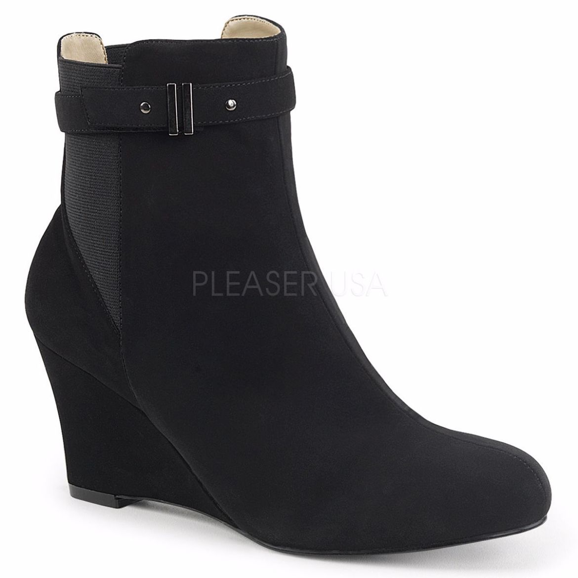 Product image of Pleaser Pink Label Kimberly-102 Black Nubuck Suede, 3 inch (7.6 cm) Heel Ankle Boot