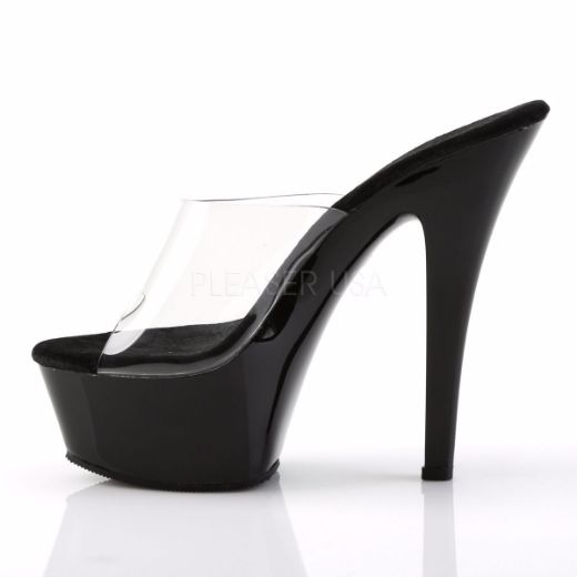 Product image of Pleaser Kiss-201 Clear/Black, 6 inch (15.2 cm) Heel, 1 3/4 inch (4.4 cm) Platform Slide Mule Shoes