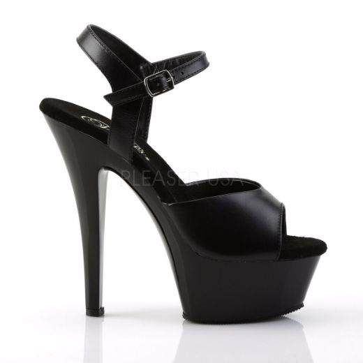 Product image of Pleaser Kiss-209 Black Leather/Black, 6 inch (15.2 cm) Heel, 1 3/4 inch (4.4 cm) Platform Sandal Shoes
