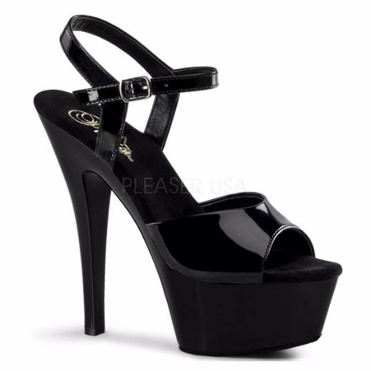 Product image of Pleaser Kiss-209 Black Patent/Black, 6 inch (15.2 cm) Heel, 1 3/4 inch (4.4 cm) Platform Sandal Shoes