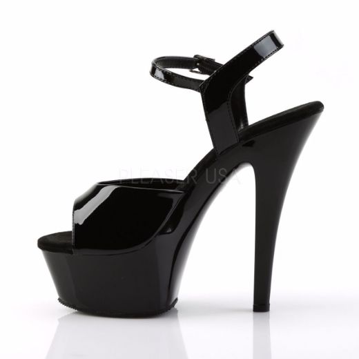Product image of Pleaser Kiss-209 Black Patent/Black, 6 inch (15.2 cm) Heel, 1 3/4 inch (4.4 cm) Platform Sandal Shoes