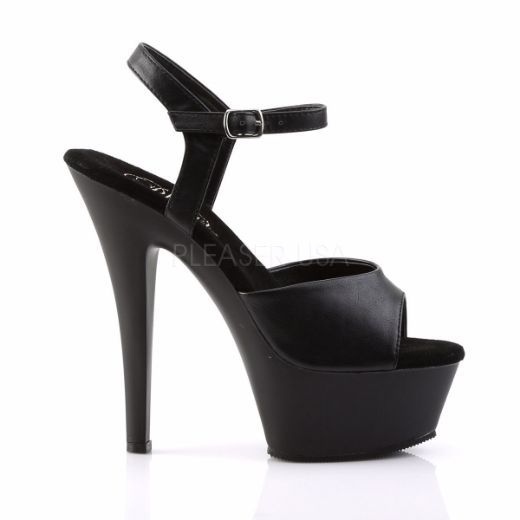 Product image of Pleaser Kiss-209 Black Faux Leather/Black Matte, 6 inch (15.2 cm) Heel, 1 3/4 inch (4.4 cm) Platform Sandal Shoes