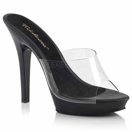 Product image of Fabulicious Lip-101 Clear/Black, 5 inch (12.7 cm) Heel, 3/4 inch (1.9 cm) Platform Slide Mule Shoes