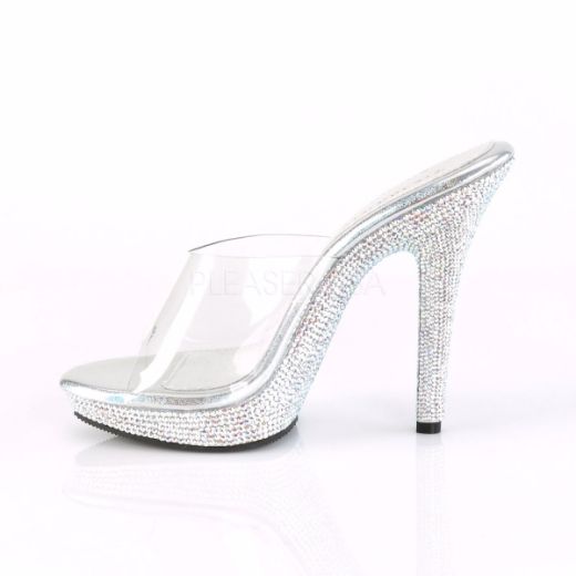 Product image of Fabulicious Lip-101Dm Clear/ Silver Multi Rhinestone, 5 inch (12.7 cm) Heel, 3/4 inch (1.9 cm) Platform Slide Mule Shoes