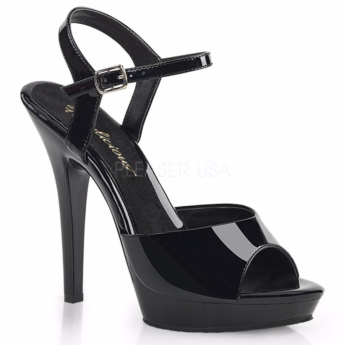 Product image of Fabulicious Lip-109 Black/Black, 5 inch (12.7 cm) Heel, 3/4 inch (1.9 cm) Platform Sandal Shoes