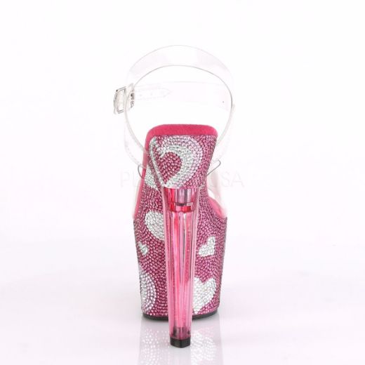 Product image of Pleaser Lovesick-708Heart Clear/Hot Pink-White Rhinestone, 7 inch (17.8 cm) Heel, 3 1/4 inch (8.3 cm) Platform Sandal Shoes