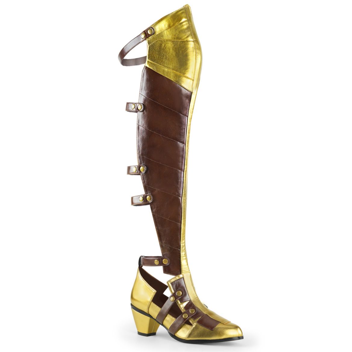 Product image of Funtasma Maiden-8830 Brown-Gold Pu, 2 1/2 inch (6.4 cm) Heel Knee High Boot