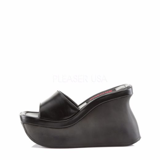 Product image of Demonia Pace-01 Black Vegan Leather, 4 1/2 inch (11.4 cm) Wedge Slide Mule Shoes