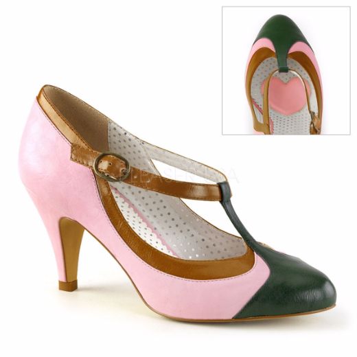 Product image of Pin Up Couture Peach-03 B.Pink Multi Faux Leather, 3 inch (7.6 cm) Heel T-Strap Court Pump Shoes