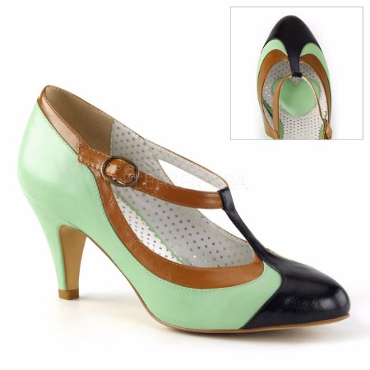 Product image of Pin Up Couture Peach-03 Mint Multi Faux Leather, 3 inch (7.6 cm) Heel T-Strap Court Pump Shoes