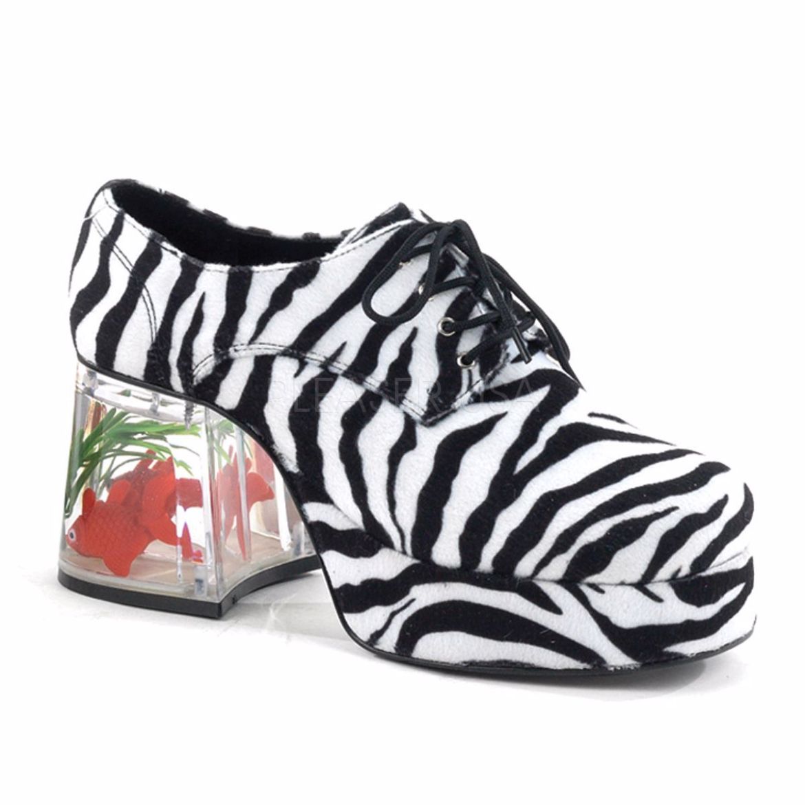 Product image of Funtasma Pimp-02 Zebra Fur, 3 1/2 inch (8.9 cm) Heel, 1 1/2 inch (3.8 cm) Platform Court Pump Shoes