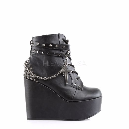 Product image of Demonia Poison-101 Black Vegan Leather, 5 inch (12.7 cm) Wedge Platform Ankle Boot