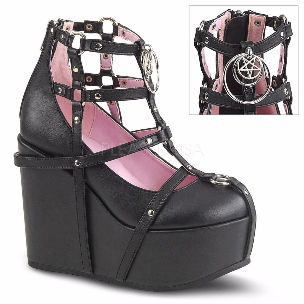 Product image of Demonia Poison-25-1 Black Vegan Leather, 5 inch (12.7 cm) Wedge Platform Ankle Boot