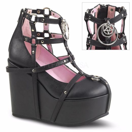 Product image of Demonia Poison-25-1 Black Vegan Leather, 5 inch (12.7 cm) Wedge Platform Ankle Boot