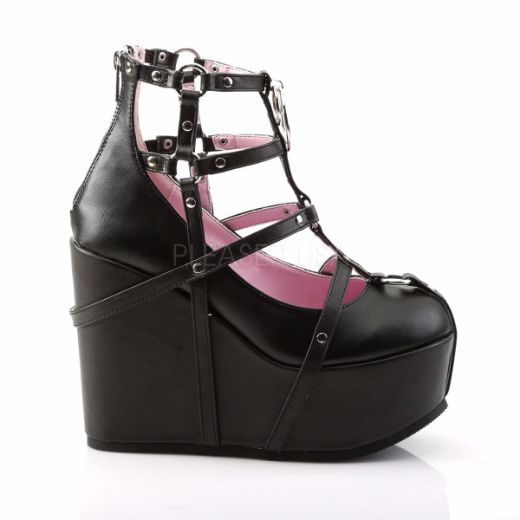 Product image of Demonia Poison-25-1 Black Vegan Leather, 5 inch (12.7 cm) Wedge Platform Ankle Boot