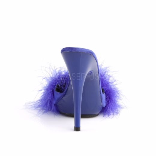 Product image of Fabulicious Poise-501F Blue Satin-Marabou Fur/Blue, 5 inch (12.7 cm) Heel, 3/8 inch (1 cm) Platform Sandal Shoes