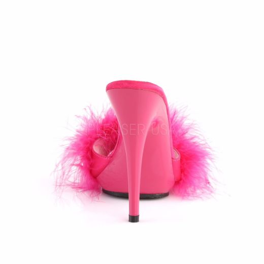 Product image of Fabulicious Poise-501F Hot Pink Satin-Marabou Fur/Hot Pink, 5 inch (12.7 cm) Heel, 3/8 inch (1 cm) Platform Sandal Shoes