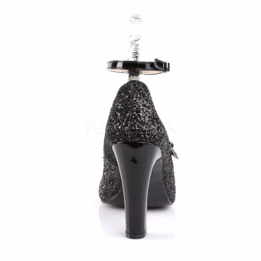 Product image of Pleaser Pink Label Queen-01 Black Glitter-Patent, 4 inch (10.2 cm) Heel Court Pump Shoes