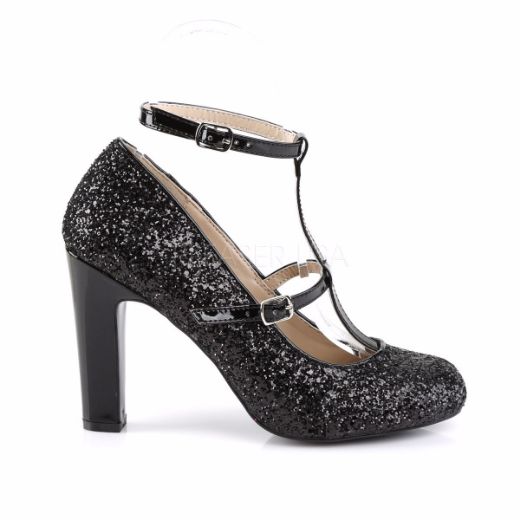 Product image of Pleaser Pink Label Queen-01 Black Glitter-Patent, 4 inch (10.2 cm) Heel Court Pump Shoes