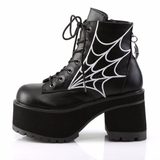 Product image of Demonia Ranger-105 Black Vegan Leather, 3 3/4 inch (9.5 cm) Heel, 2 1/4 inch (5.7 cm) Platform Ankle Boot