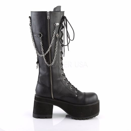 Product image of Demonia Ranger-303 Black Faux Leather, 3 3/4 inch (9.5 cm) Heel, 2 1/4 inch (5.7 cm) Platform Knee High Boot