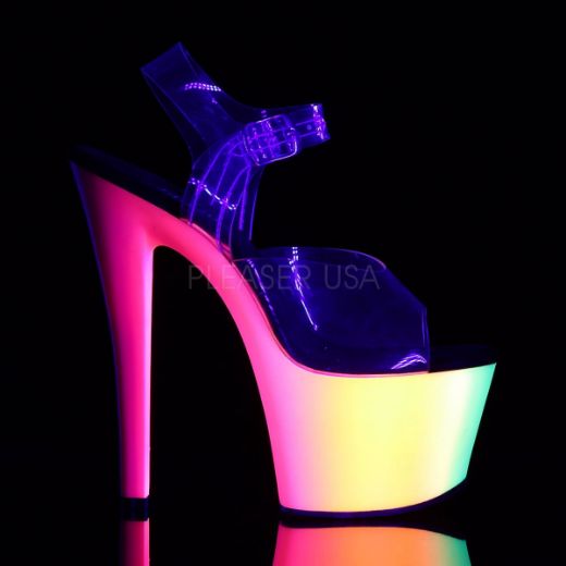 Product image of Pleaser Rainbow-308Uv Clear/Neon Multi, 7 inch (17.8 cm) Heel, 2 3/4 inch (7 cm) Platform Sandal Shoes