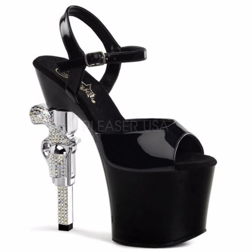 Product image of Pleaser Revolver-709 Black/Black, 7 inch (17.8 cm) Heel, 3 1/4 inch (8.3 cm) Platform Sandal Shoes