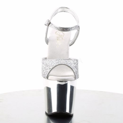 Product image of Pleaser Revolver-709G Silver Multi Glitter/Silver Chrome, 7 inch (17.8 cm) Heel, 3 1/4 inch (8.3 cm) Platform Sandal Shoes