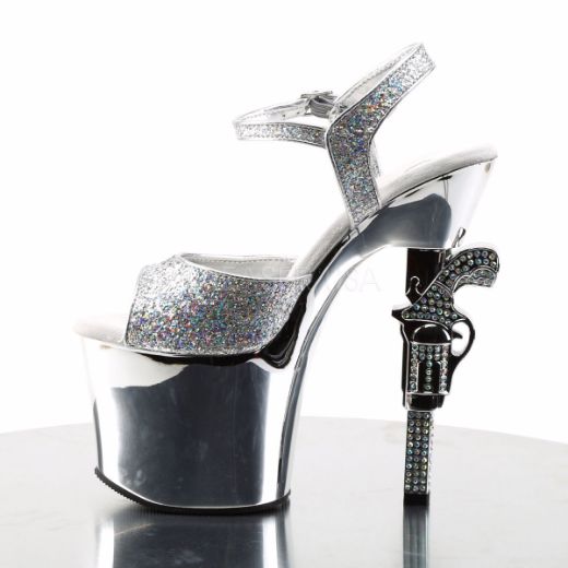Product image of Pleaser Revolver-709G Silver Multi Glitter/Silver Chrome, 7 inch (17.8 cm) Heel, 3 1/4 inch (8.3 cm) Platform Sandal Shoes