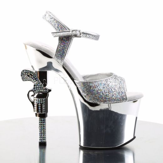 Product image of Pleaser Revolver-709G Silver Multi Glitter/Silver Chrome, 7 inch (17.8 cm) Heel, 3 1/4 inch (8.3 cm) Platform Sandal Shoes
