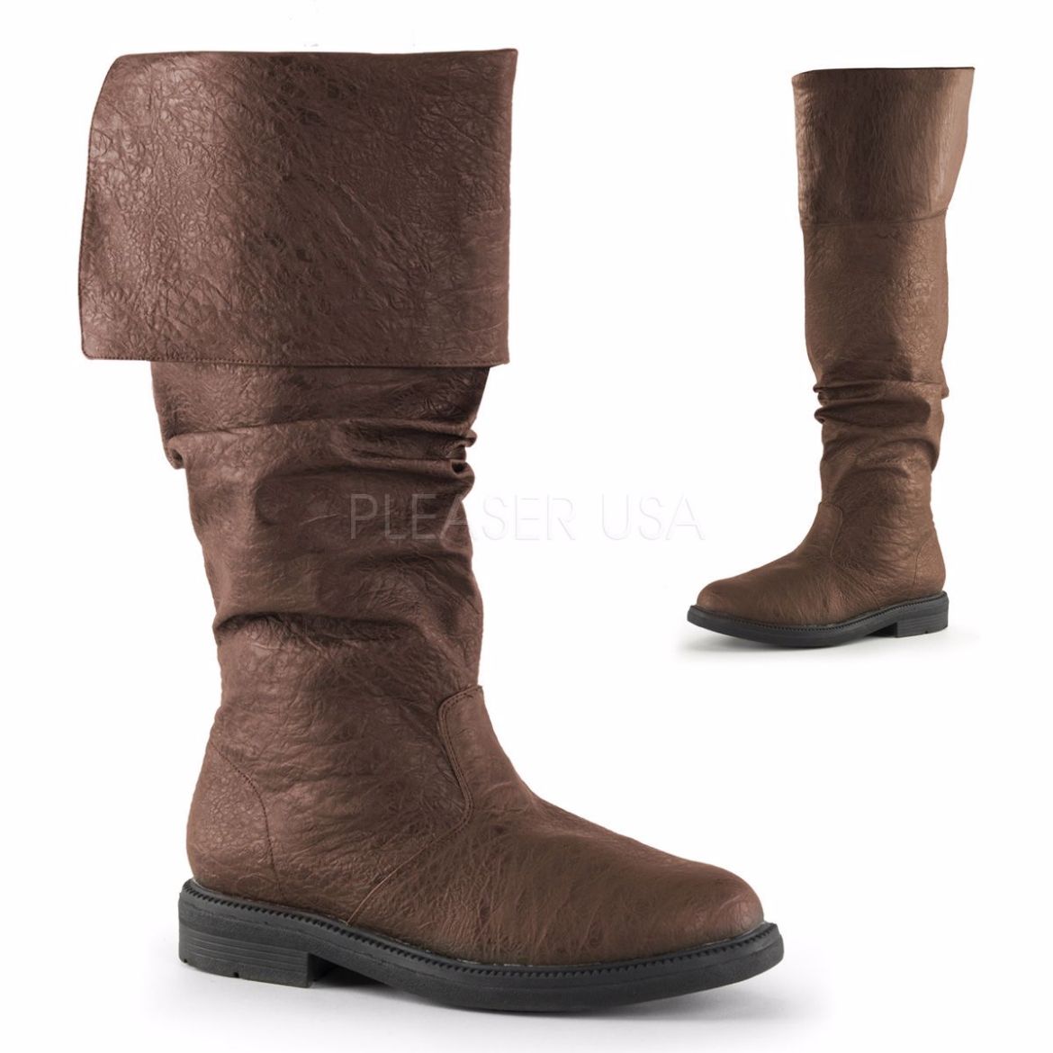 Product image of Funtasma Robinhood-100 Brown Distressed Pu, 1 inch (2.5 cm) Flat Heel Knee High Boot
