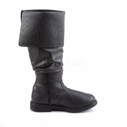 Product image of Funtasma Robinhood-100 Black Distressed Pu, 1 inch (2.5 cm) Flat Heel Knee High Boot
