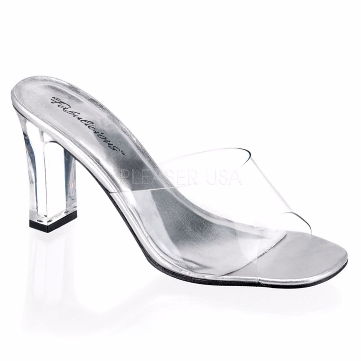 Product image of Fabulicious Romance-301 Clear Lucite, 3 1/4 inch (8.3 cm) Heel Slide Mule Shoes