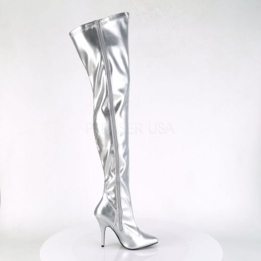 Product image of Pleaser Seduce-3000 Silver Stretch Faux Leather, 5 inch (12.7 cm) Heel Thigh High Boot