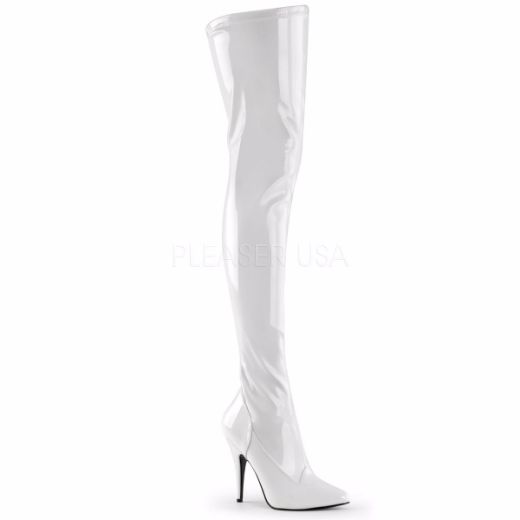 Product image of Pleaser Seduce-3000 White Stretch Patent, 5 inch (12.7 cm) Heel Thigh High Boot
