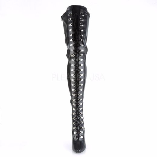 Product image of Pleaser Seduce-3024 Black Stretch Faux Leather, 5 inch (12.7 cm) Heel Thigh High Boot