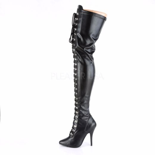 Product image of Pleaser Seduce-3024 Black Stretch Faux Leather, 5 inch (12.7 cm) Heel Thigh High Boot