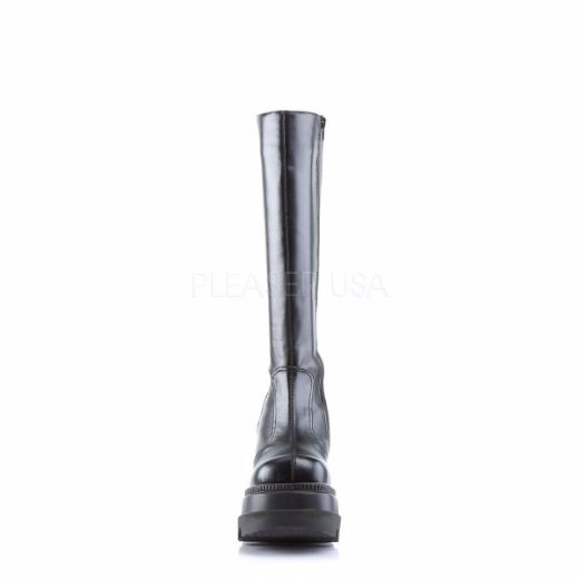 Product image of Demonia Shaker-100 Black Vegan Leather, 4 1/2 inch Platform Knee High Boot