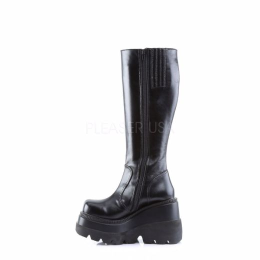 Product image of Demonia Shaker-100 Black Vegan Leather, 4 1/2 inch Platform Knee High Boot